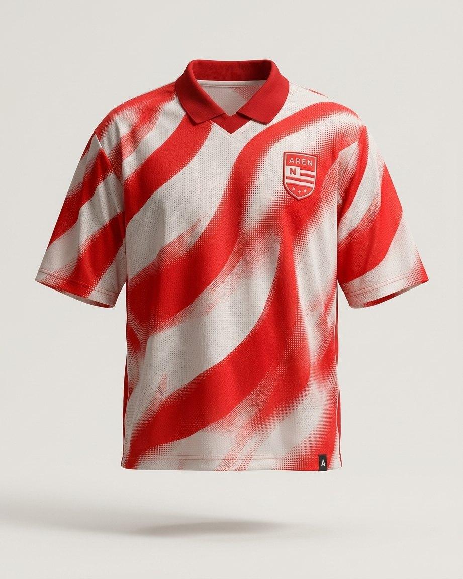 Camisa Corrente 01 em vermelho e branco com estampa diagonal em ondas